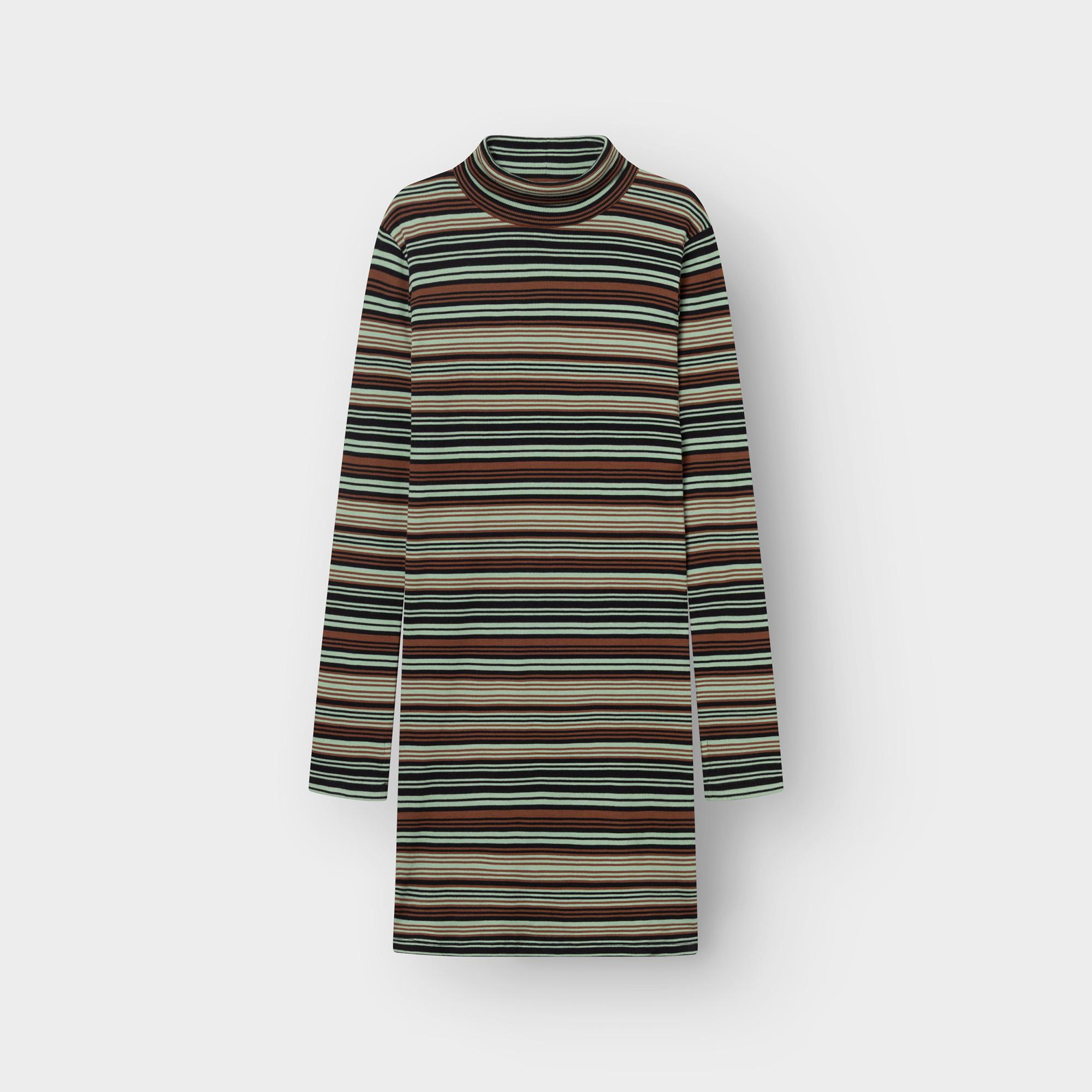 Dedicated Lunsen Irregular Stripe Green Dress Damen Minikleid Baumwolle grün